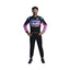Full-body image of Pierre Gasly's 2024 F1 racing suit, designed in black with pink and blue accents for a high-performance look.