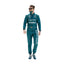 Front view of Nico Hülkenberg's 2022 Saudi Arabian GP F1 racing suit in British racing green with lime accents, highlighting the ergonomic design