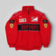 Red Ferrari jacket with various logos on a white background Explicit Pro