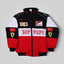 Ferrari F1 Racing jacket in Multi color with various logos on a white background Explicit Pro