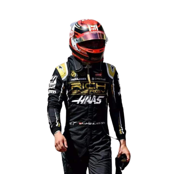 Kevin Magnussen 2019 Brazilian GP F1 suit – front view highlighting a sleek, performance-driven design