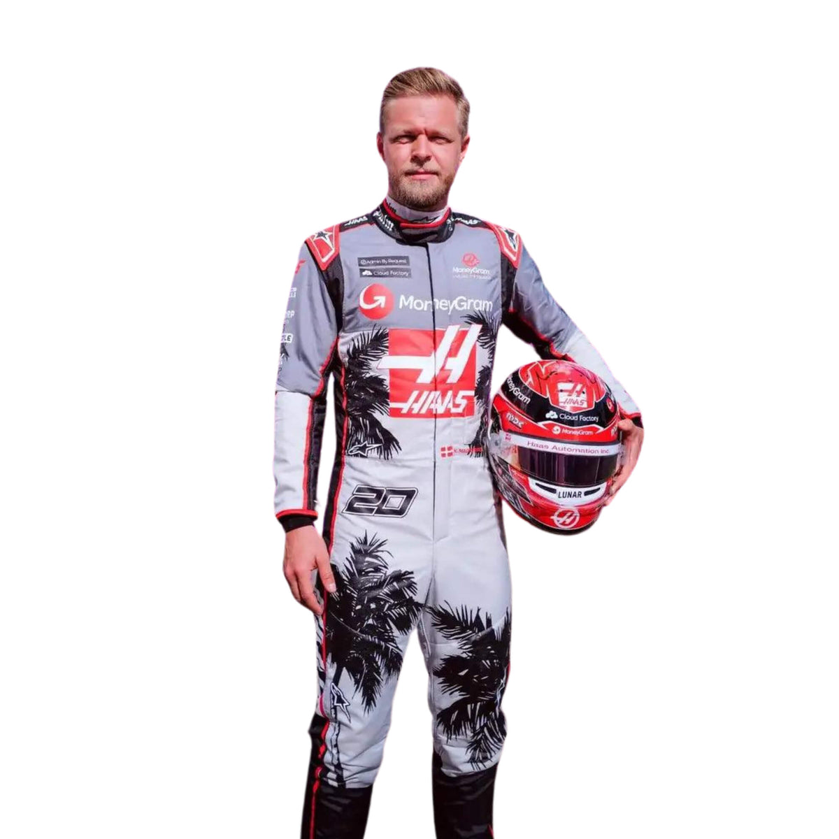 Close-up of fabric texture and stitching from Kevin Magnussen’s 2023 Miami GP suit, highlighting durable race construction and heat-zone mesh lining. Main image