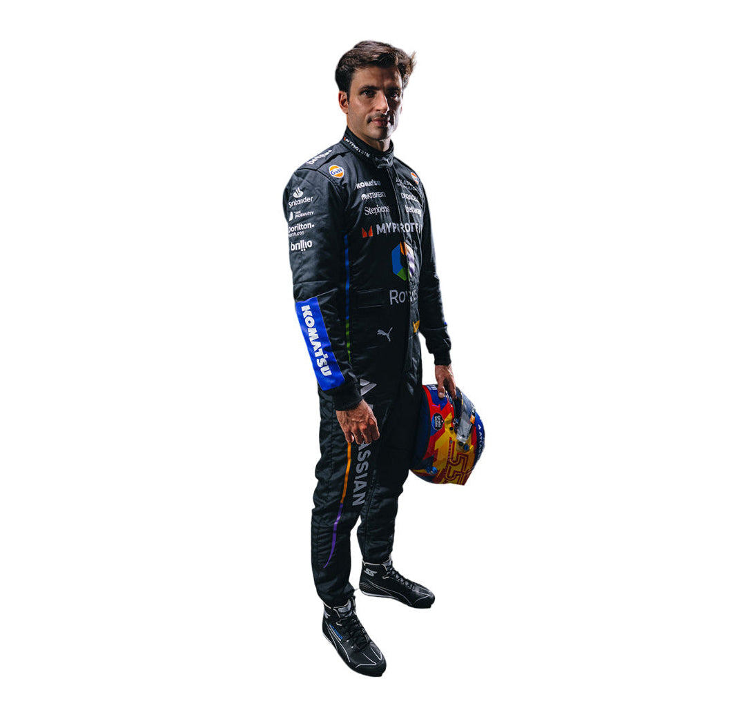left view of Carlos Sainz Jr's suits for the 2025 Las egas GP, highlighting its unique design -elements - Explicit Pro Main image