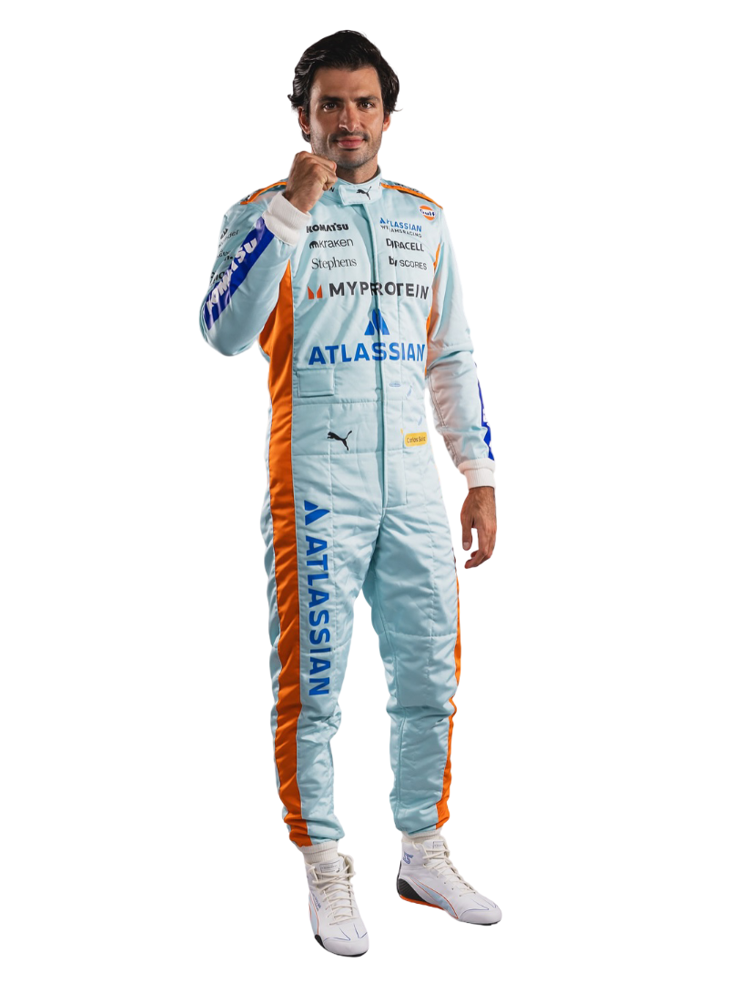 Carlos Sainz wearing a 2025 Brazillian Grand Prix F1 Racing Suit - Explicit Pro 