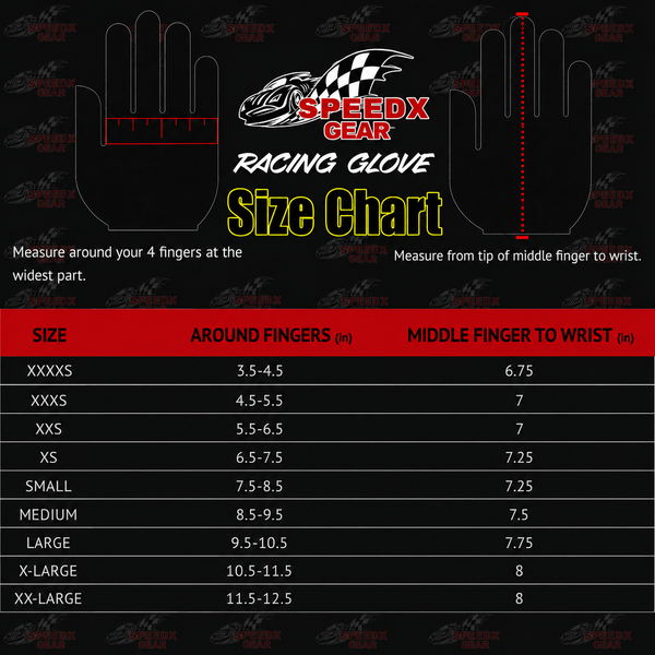 F1 Racing Gloves Size Chart - Explicit Pro