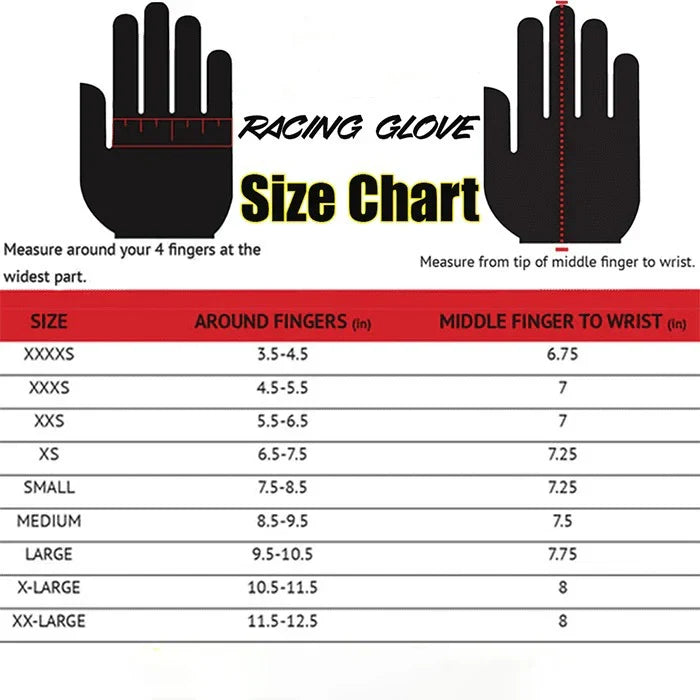 Racing Gloves Size Chart - Explicit Pro