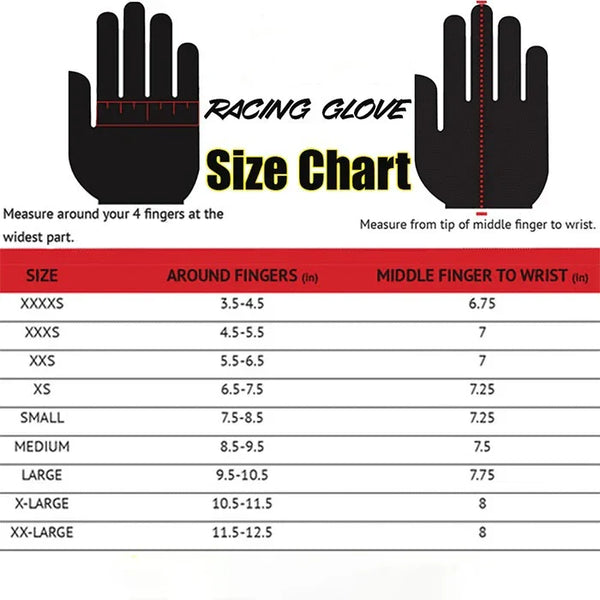 Racing Gloves Size Chart - Explicit Pro