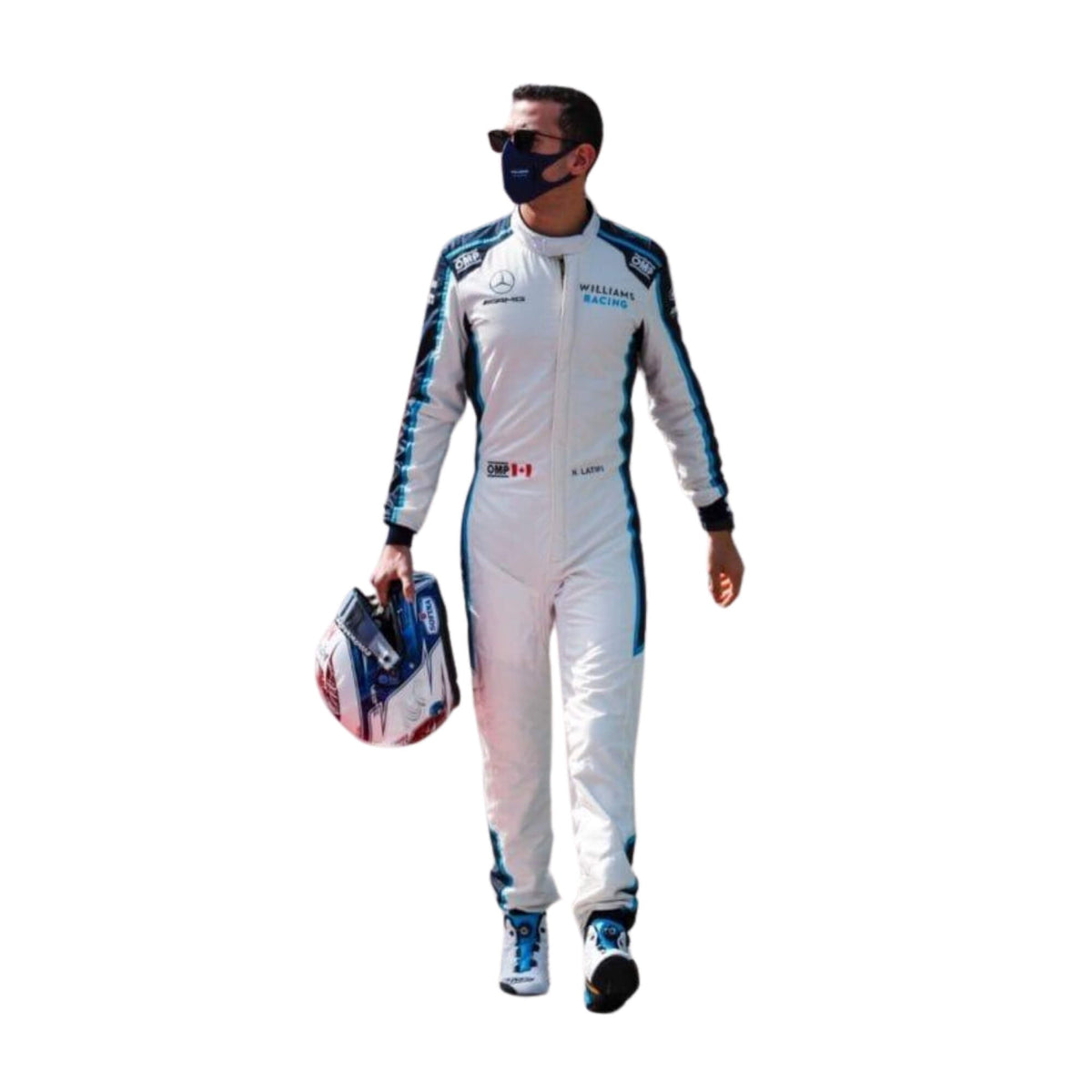 2021 Nicholas Latifi F1 Racing Suit Front View, Navy and White Design, Race-Ready Stitching Main image