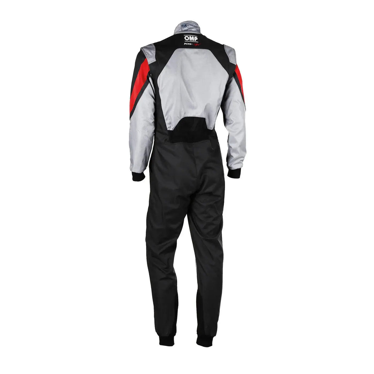 Race suit with red and gray accents, OMP Kart Suit KS-3X - FIA 88770 Explicit Pro