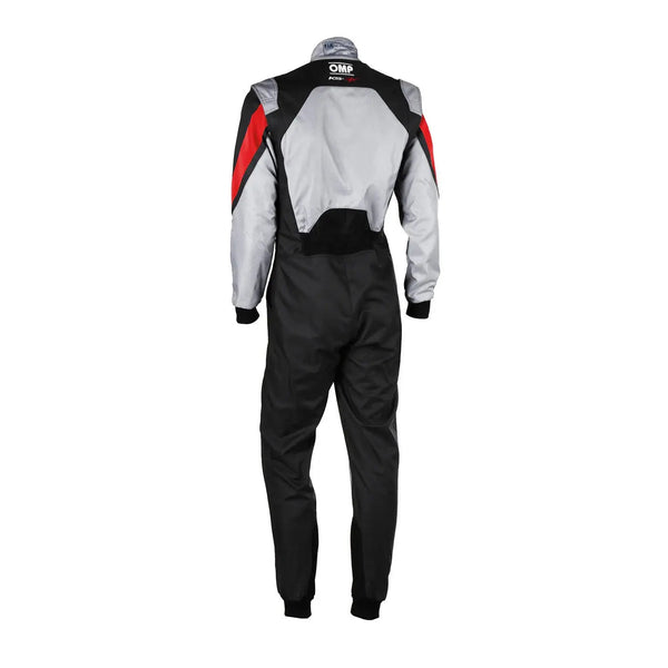 Race suit with red and gray accents, OMP Kart Suit KS-3X - FIA 88770 Explicit Pro