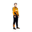 The Left side profile of Piastri's 2024 McLaren F1 racing suit, emphasizing the sharp lines and ergonomic fit, with sponsor placements on the arms and legs to ensure both visibility and flexibility during high-speed racing.