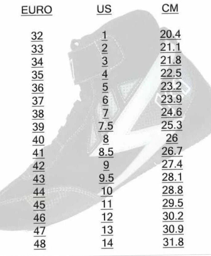 Racing Shoes Size Chart - Explicit Pro