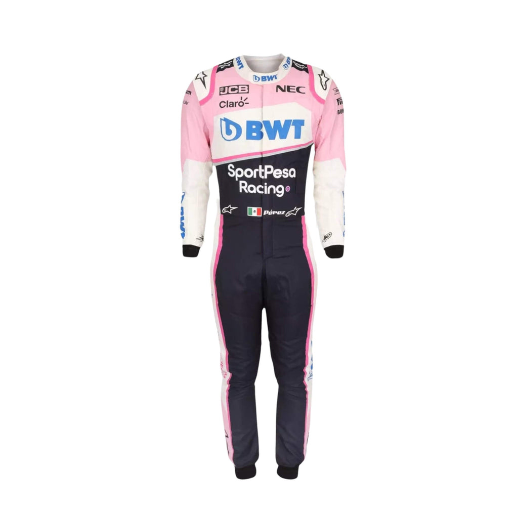 Sergio Perez 2019 F1 suit – front view showcasing a bold and dynamic race-ready design