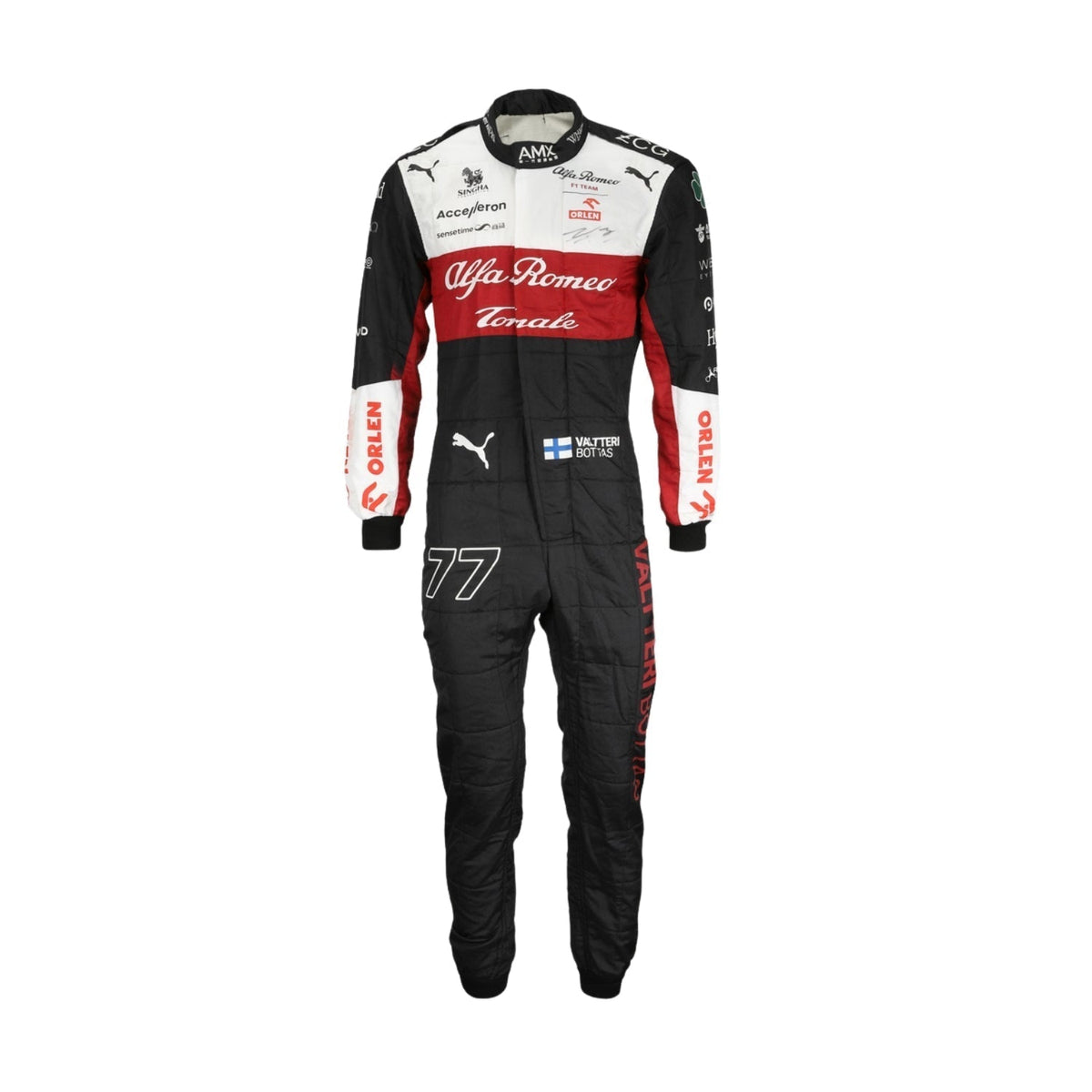 2022 Valtteri Bottas F1 Racing Suit Front View, Sleek Design, Full Zipper, Sponsor Logos Main image