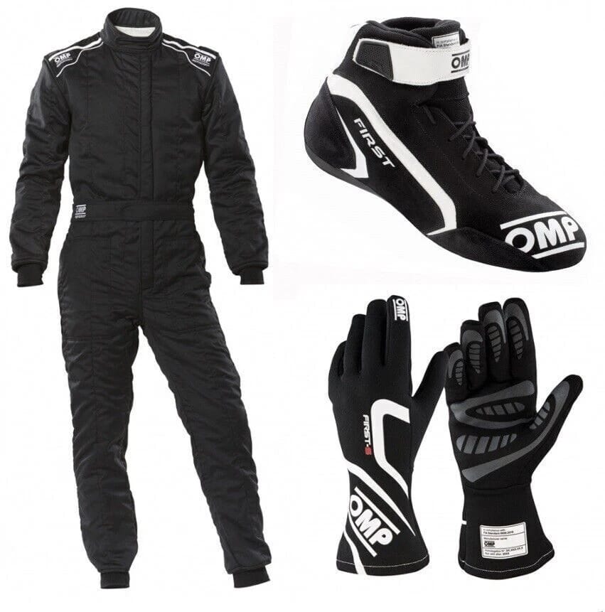 Black OMP Kart Racing Suit, Racing Gloves & Racing Shoes - Explicit Pro