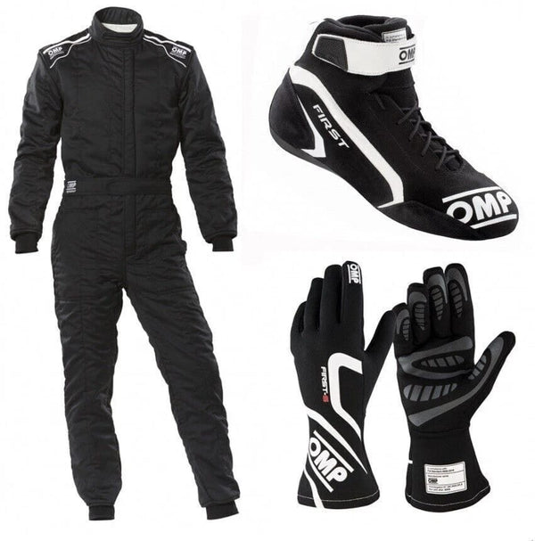 Black OMP Kart Racing Suit, Racing Gloves & Racing Shoes - Explicit Pro
