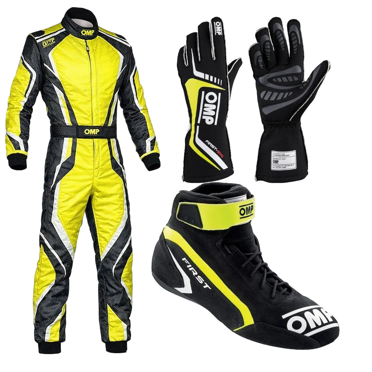 Yellow OMP Kart Racing Suit, Racing Gloves & Racing Shoes - Explicit Pro Main image