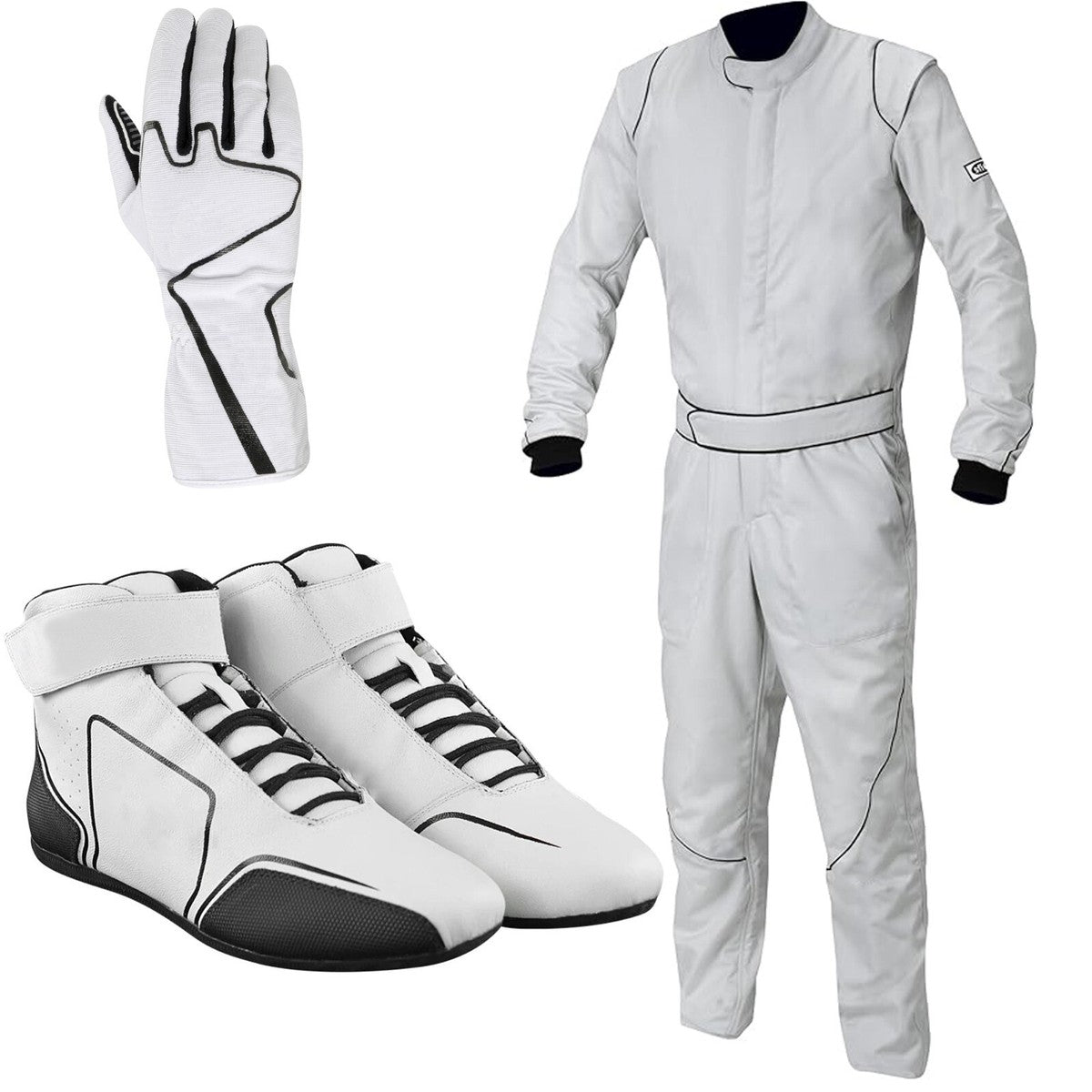 White Kart Racing Suit, Racing Gloves & Racing Shoes - Explicit Pro Main image