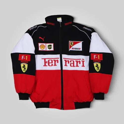 Ferrari F1 Racing jacket in Multi color with various logos on a white background Explicit Pro
 Main image